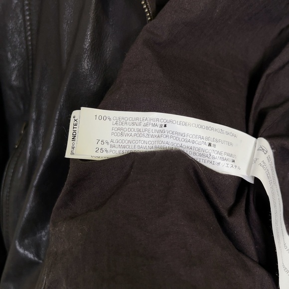 Zara Men Woven Genuine Leather  Bomber Biker Jacket - Picture 12 of 12